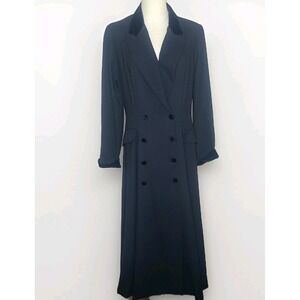Vtg‎ Laura Ashley Dress Coat 12 Black Riding Victorian Wool Blend Velvet Trim